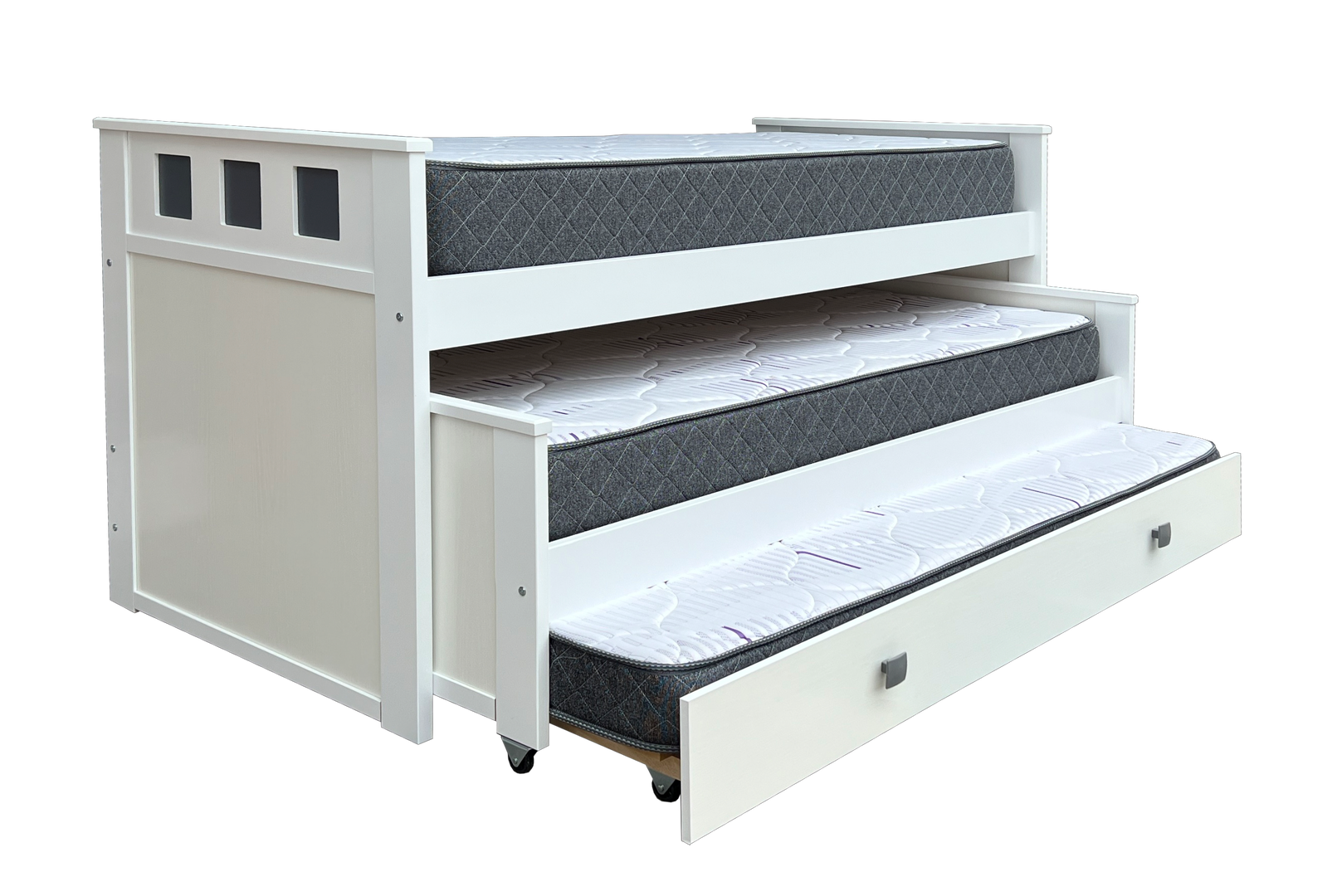 CAMA NIDO EN MDF. BLANCA CUADROS GRIS